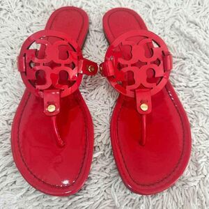 Tory Burch Designer Red Miller Thong Sandals Flip Flops Size 7.5